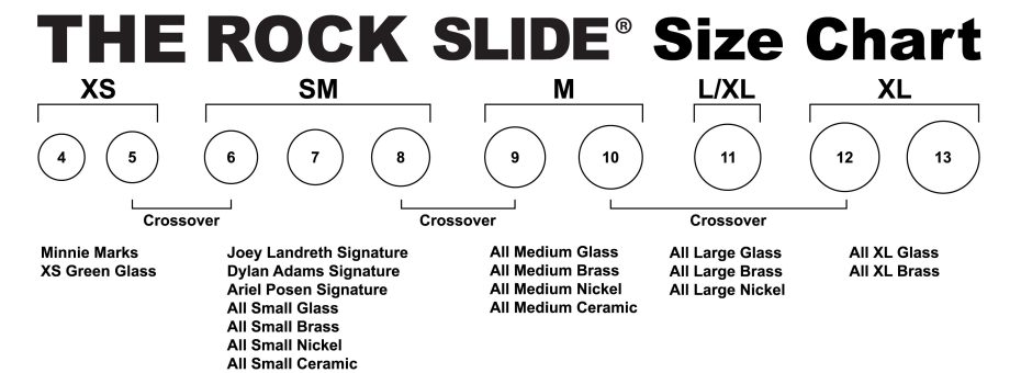 The Rock Slide size chart